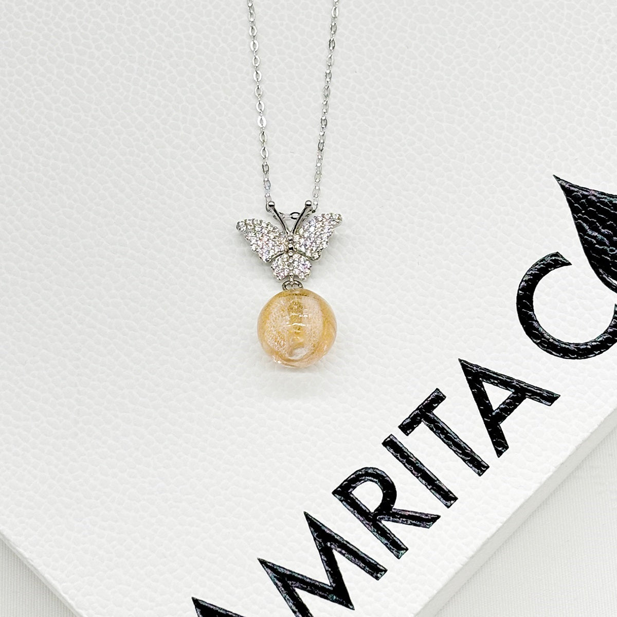 Sterling Silver Diamond Butterfly Aroma Necklace - Pink | Energy & Healing | Diffuse on the go