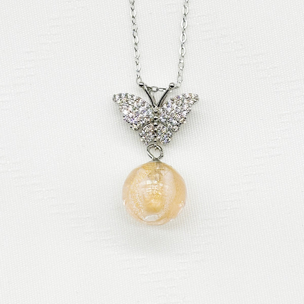 Sterling Silver Diamond Butterfly Aroma Necklace - Pink | Energy & Healing | Diffuse on the go