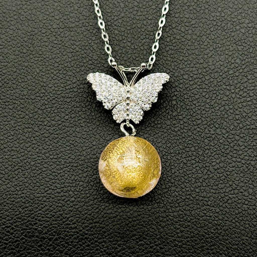 Sterling Silver Diamond Butterfly Aroma Necklace - Pink | Energy & Healing | Diffuse on the go