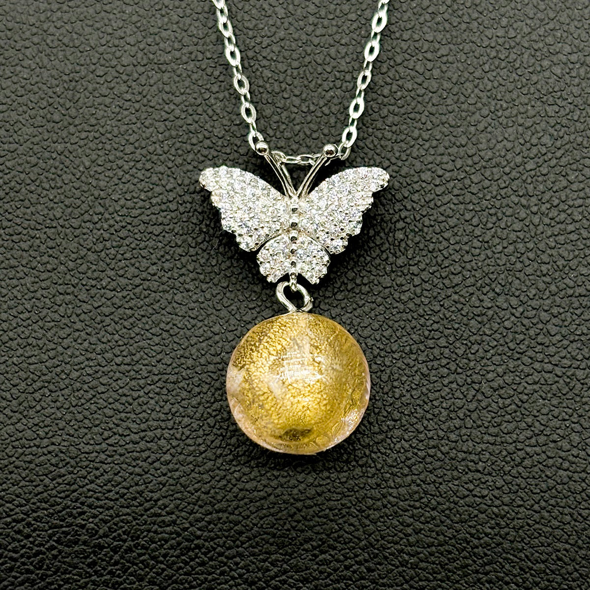 Sterling Silver Diamond Butterfly Aroma Necklace - Pink | Energy & Healing | Diffuse on the go