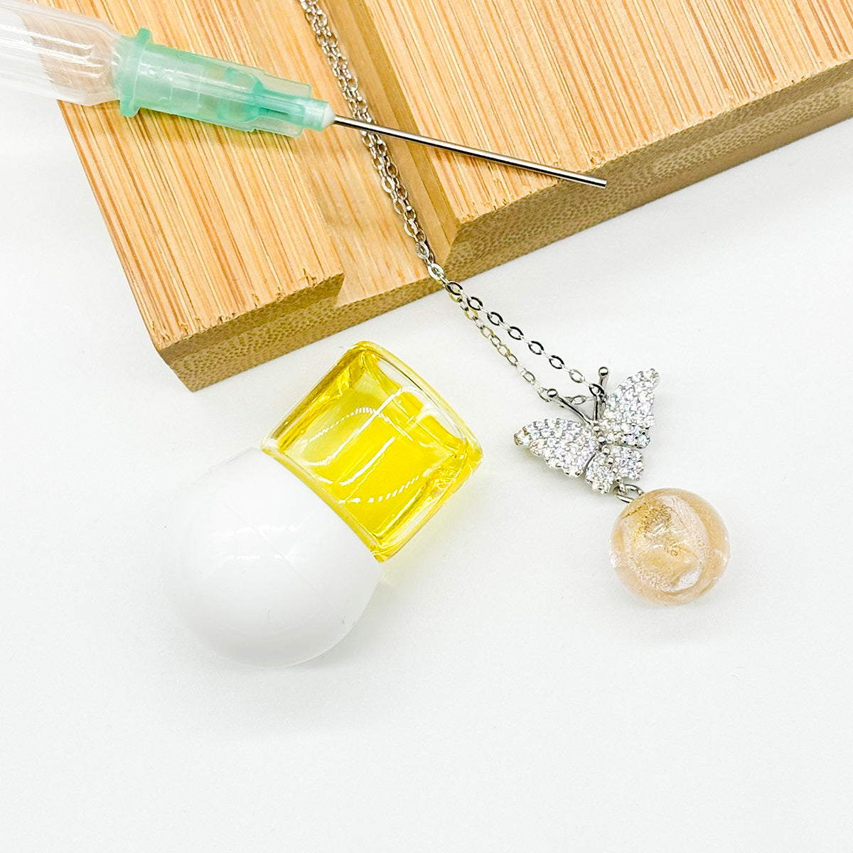 Sterling Silver Diamond Butterfly Aroma Necklace - Pink | Energy & Healing | Diffuse on the go