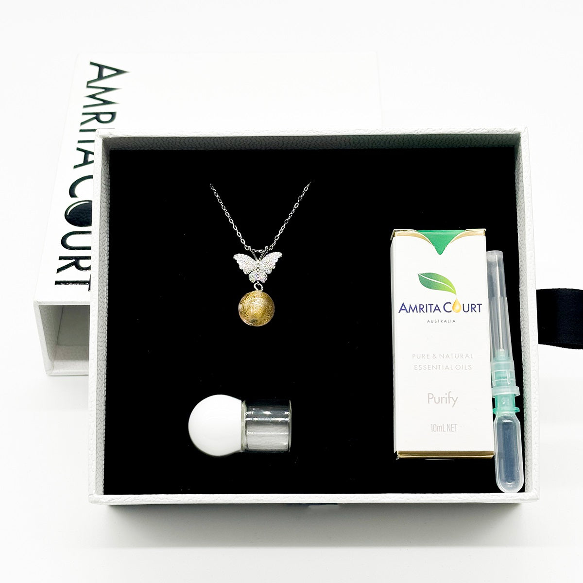 Sterling Silver Diamond Butterfly Aroma Necklace - Pink | Energy & Healing | Diffuse on the go