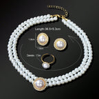 Elegant Anniversary Wedding Jewelry set Imitation Pearl Chain Collar Necklace Finger Ring and Stud Earrings for Women-3