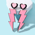 Y2K Sweet Pink Acrylic Heart Lightning Long Pendant Dangle Earrings for Dating-0