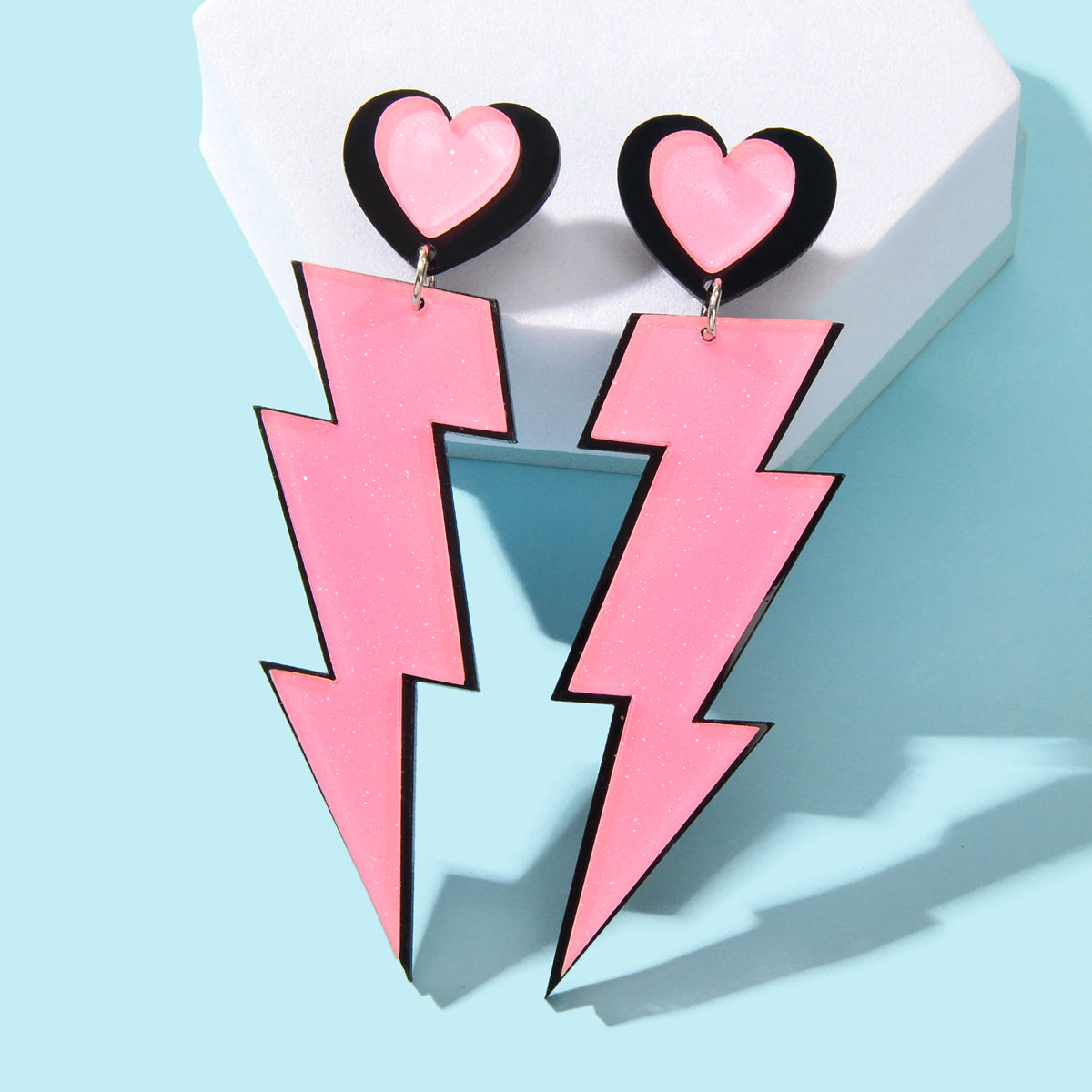 Y2K Sweet Pink Acrylic Heart Lightning Long Pendant Dangle Earrings for Dating-0