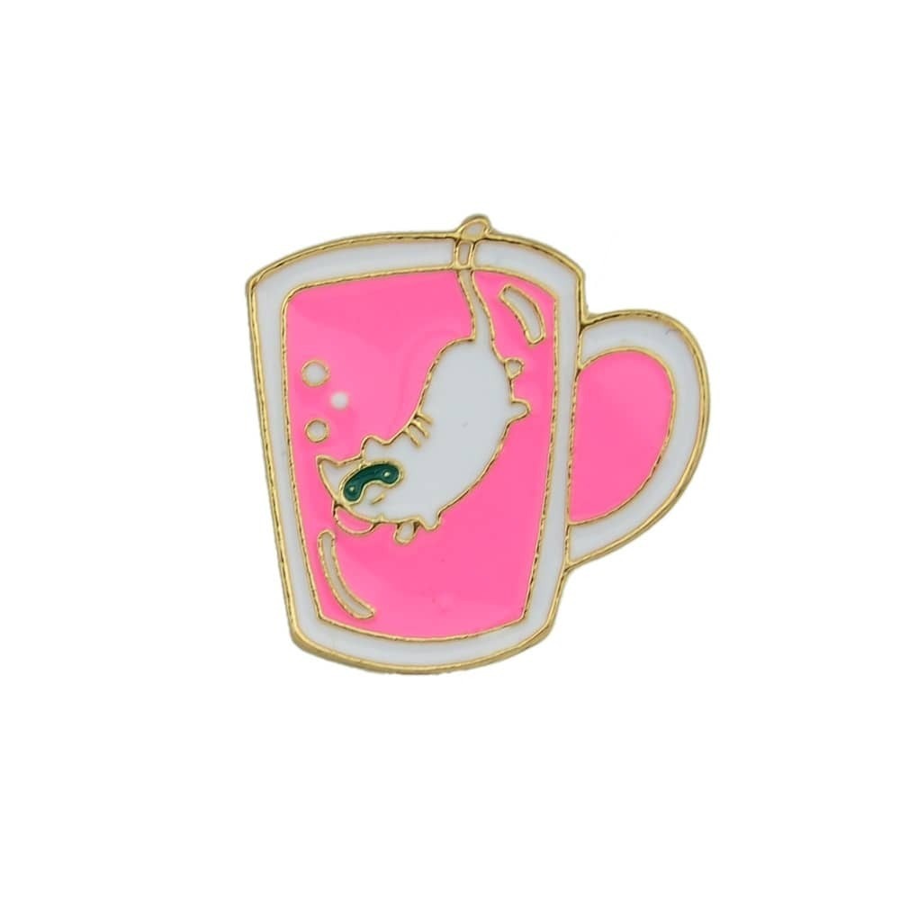 Creative Pink Cat Green Orange Enamel Coffee Cup White Tea Cup Brooch Jewellery-3