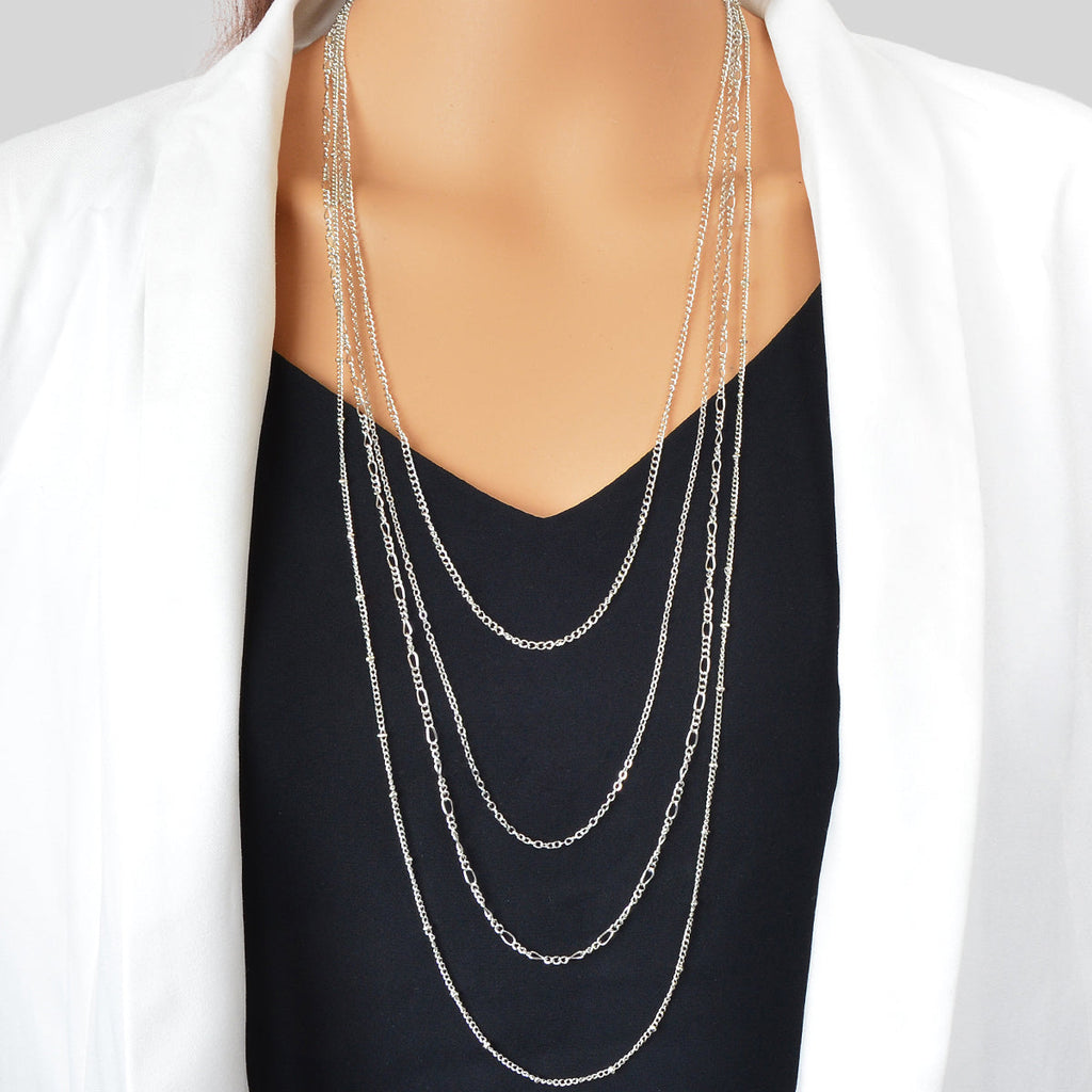 Gold Silver Long Tassel Multi-layer Chain Necklace Girls Cool Designer Jewellery-0