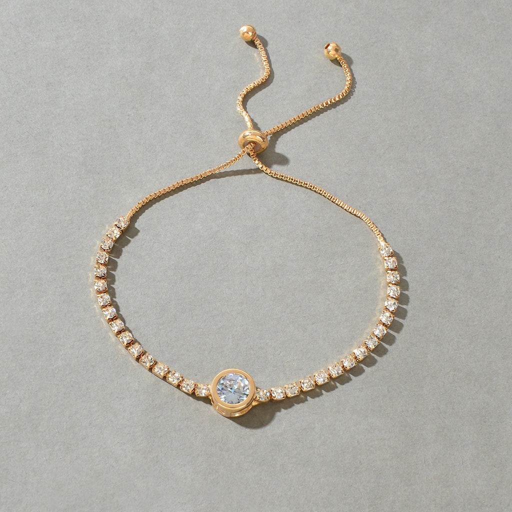 Luxurious Rhinestone Decor Sliding Chain Adjustable Women Wedding Party Bracelet-0