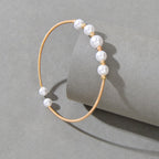 Women Delicate Pearl Decor Cuff Bangle Gold Plated Jewellery Classic Bracelet-0