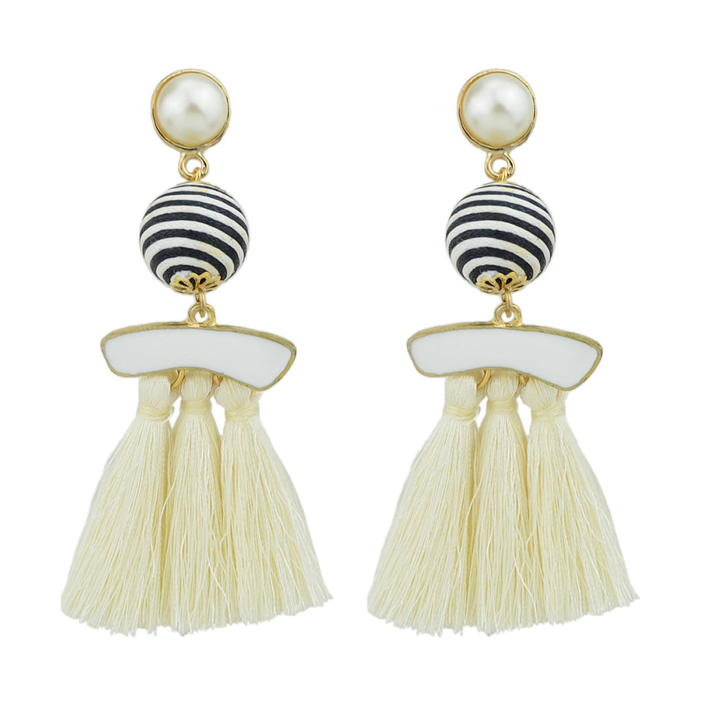 Bohemian Jewellery Ball Black Beige Tassel Dangle Traditional Ethnic Earrings-5