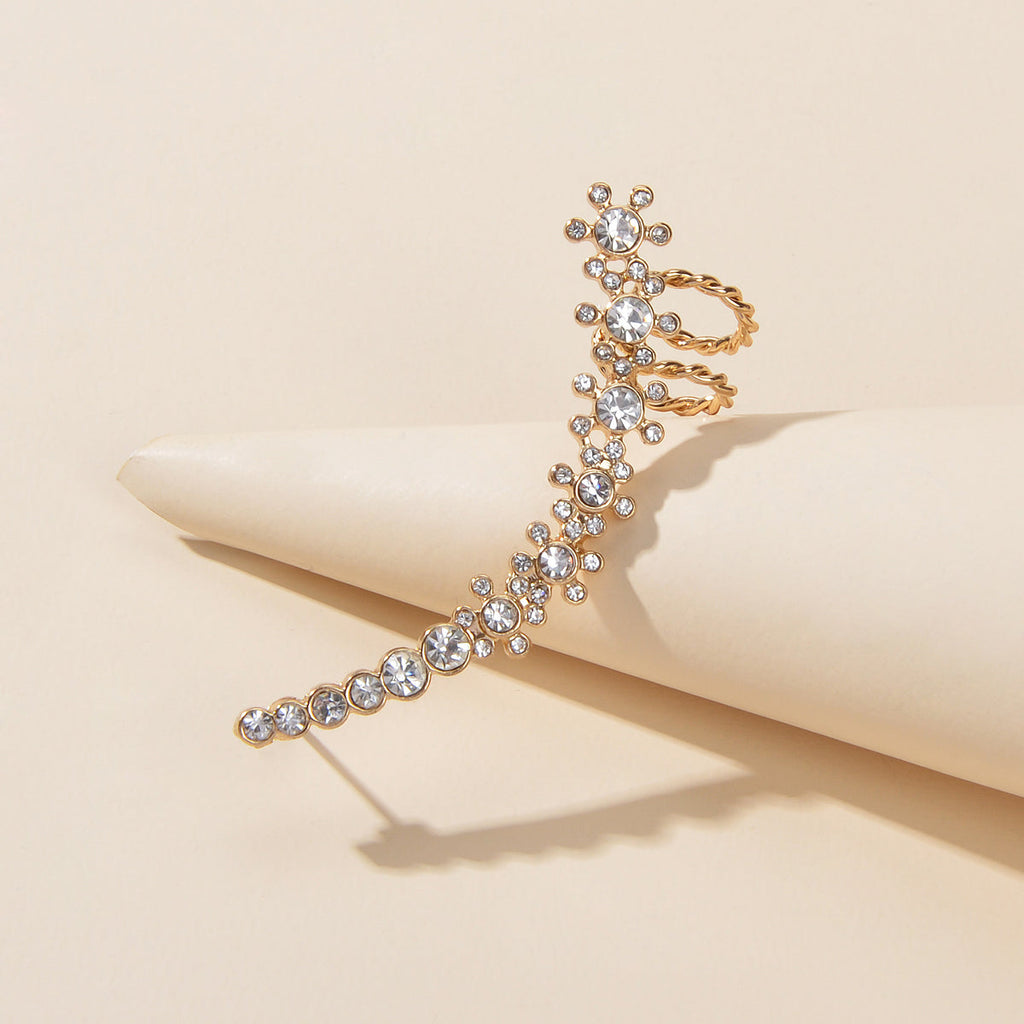 Full Rhinestone Cartilage Gold Flower Crawler Cuff Studs Climber Earrings 1 pc-0