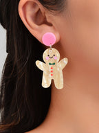 Lovely Acrylic Gingerbread Man Dangle Earrings Girl Christmas Festival Jewellery