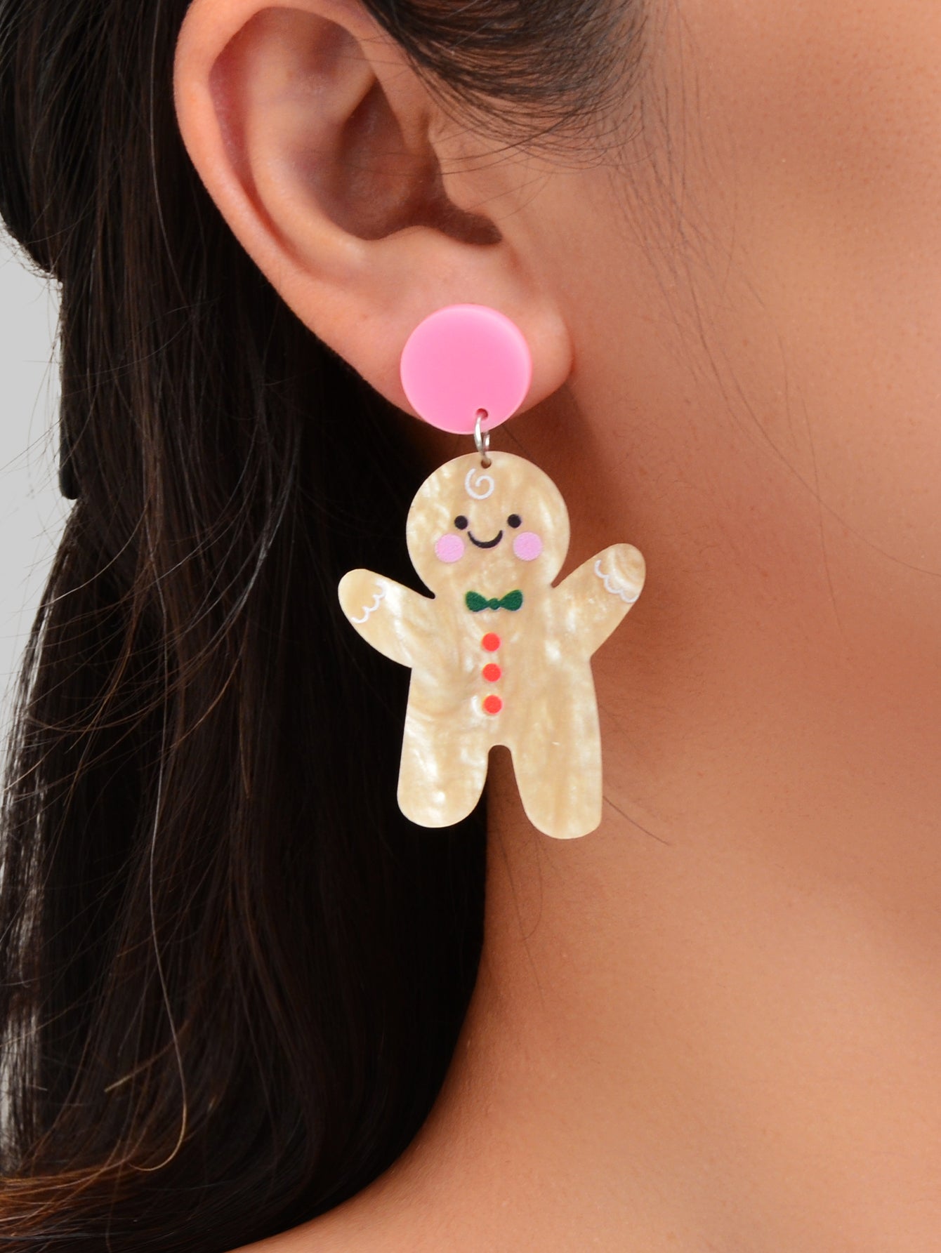 Lovely Acrylic Gingerbread Man Dangle Earrings Girl Christmas Festival Jewellery