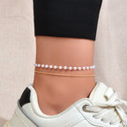 Foot Jewellery Gold Popcorn Chain Pearl Layered Anklet Bracelet Barefoot Sandal-0