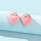 Handmade Cute 3D Flocking Pink Strawberry Stud Sweet Fruit Earring Dainty Gifts-0