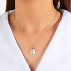 Textured Jewelry Silver Chain Opal Water Drop Charm Necklace Gift for Women Girl