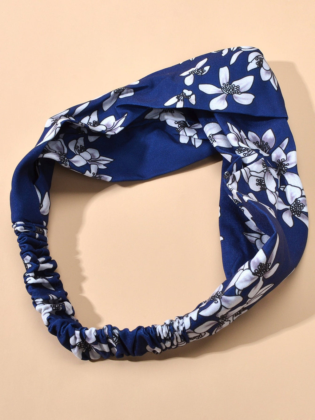 Ethnic Wide Headband White Flower Blue Stretch Elastic Turbans Stylish Hair Band-1