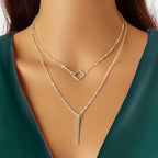 Double Layer Silver Chain Y Style Square Bar Pendant Necklace Party Accessories-0