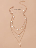 Stylish Triple-Layered Round Disc Heart Pendant Necklace Girls Unique Jewellery