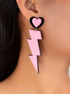 Y2K Sweet Pink Acrylic Heart Lightning Long Pendant Dangle Earrings for Dating-1