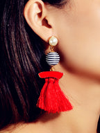 Bohemian Jewellery Ball Black Beige Tassel Dangle Traditional Ethnic Earrings-0
