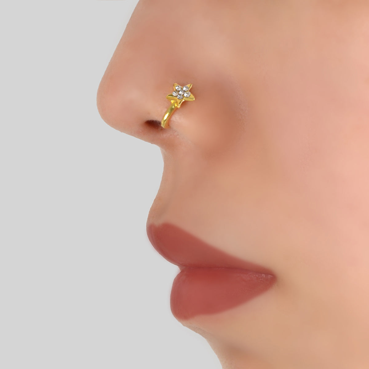 AU Local Star Nose Ring Fake Clip On Sparkly Hanger Rhinestone C Ring Jewellery-3