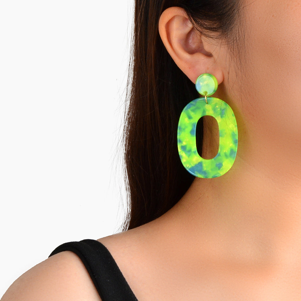 Multicolor Acrylic Dangle Drop Geometric Oval Statement Earrings 80's Party Gift