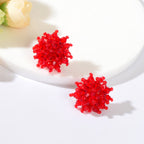 Handmade Red Glass Seed Beads Braided Flower Stud Earrings Ideal Holiday Jewerly