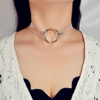 Punk 90s Transparent Gothic Choker Necklace Silver Circle Cosplay Jewellery Gift-0