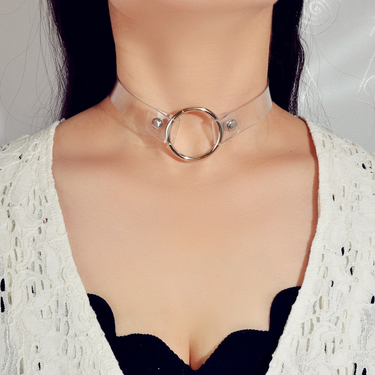 Punk 90s Transparent Gothic Choker Necklace Silver Circle Cosplay Jewellery Gift-0