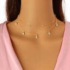 Dainty Adjustable Layer Gold Silver Chain Rhinestone Charm Clavicle Necklace-4