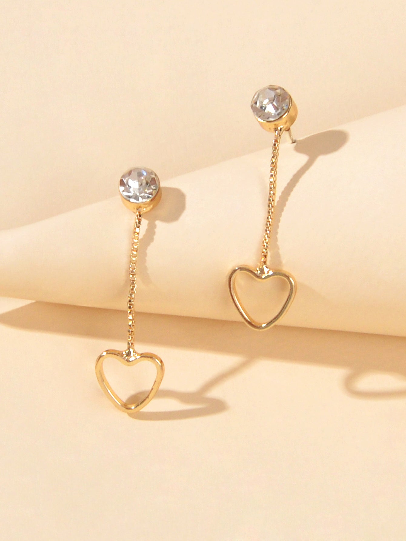 Female Jewellery Simulated Zircon Gold Chain Love Heart Charm Pendant Earrings-0