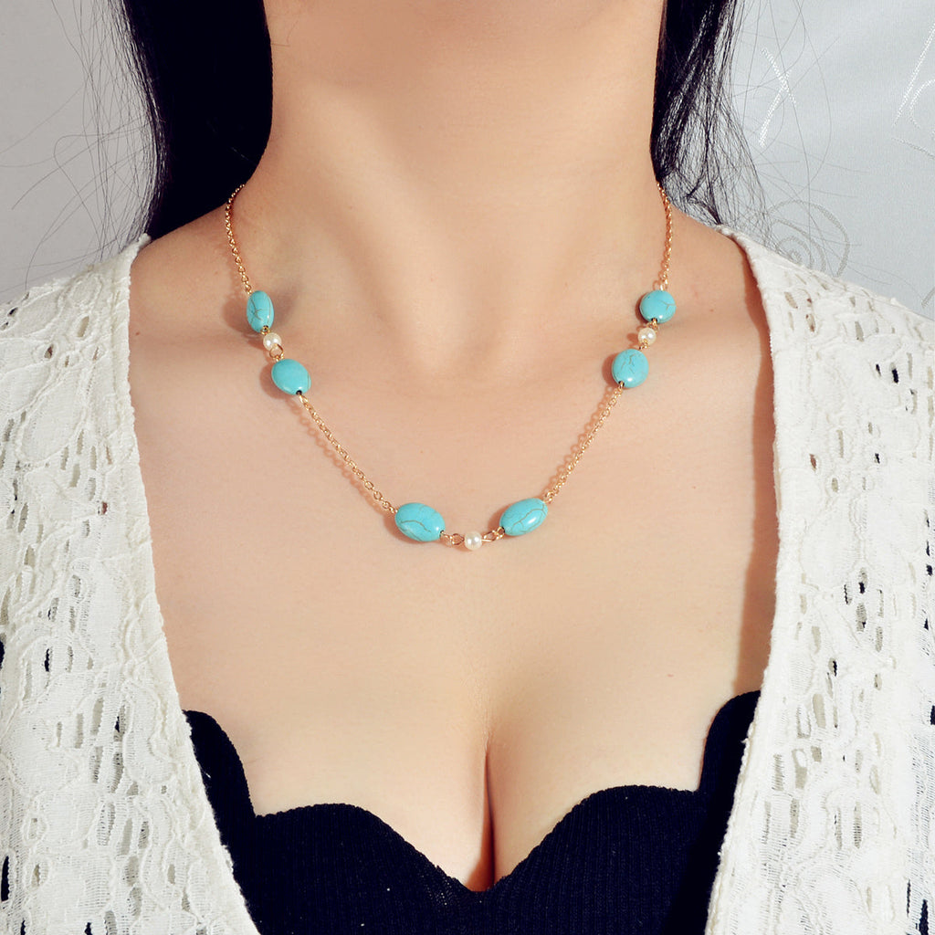 Ethnic Traditional Gold Chain Turquoise Necklace Boho Chic Accessories Jewellery-0