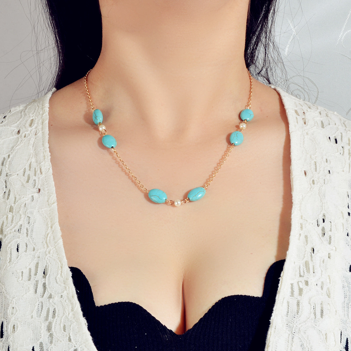 Ethnic Traditional Gold Chain Turquoise Necklace Boho Chic Accessories Jewellery-0