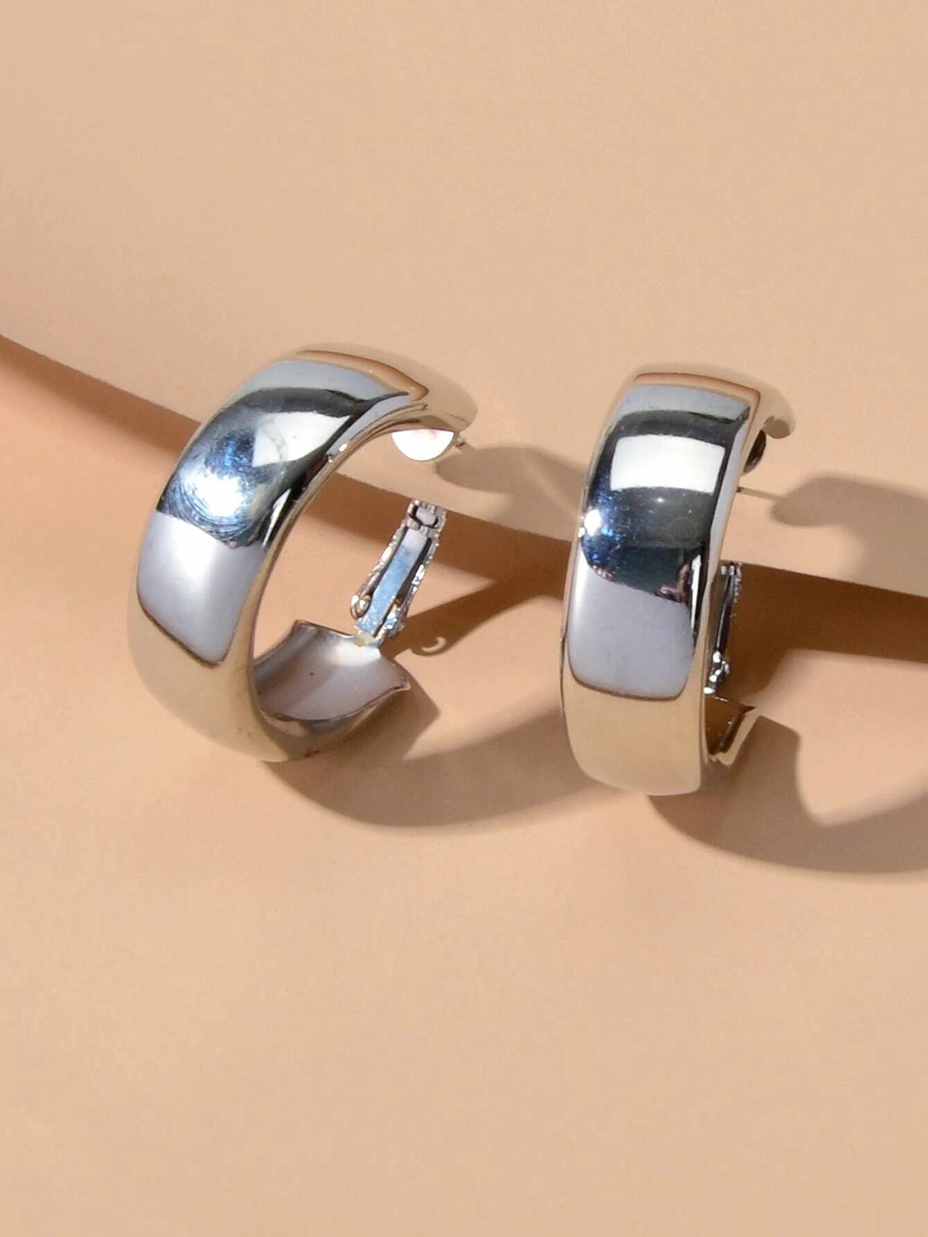 Punk Rock Silver Hoop Earrings C Shape Circle Stud Earrings Girls Teens Gift