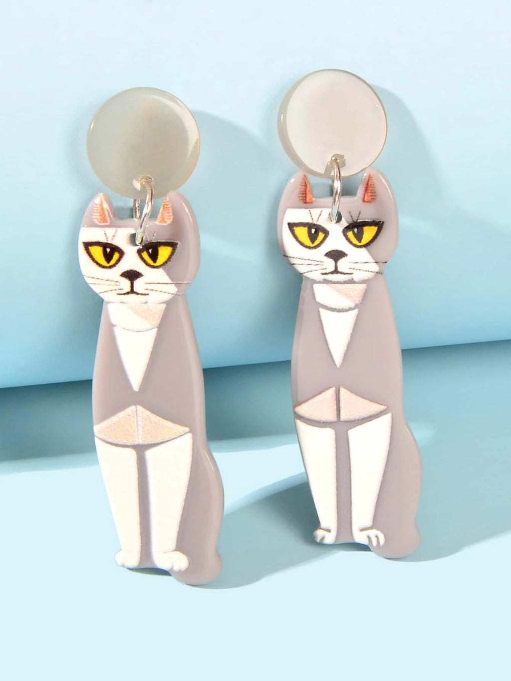 Cartoon Design Gray Resin Acrylic Cat Big Earrings Personality Women Accessories-0