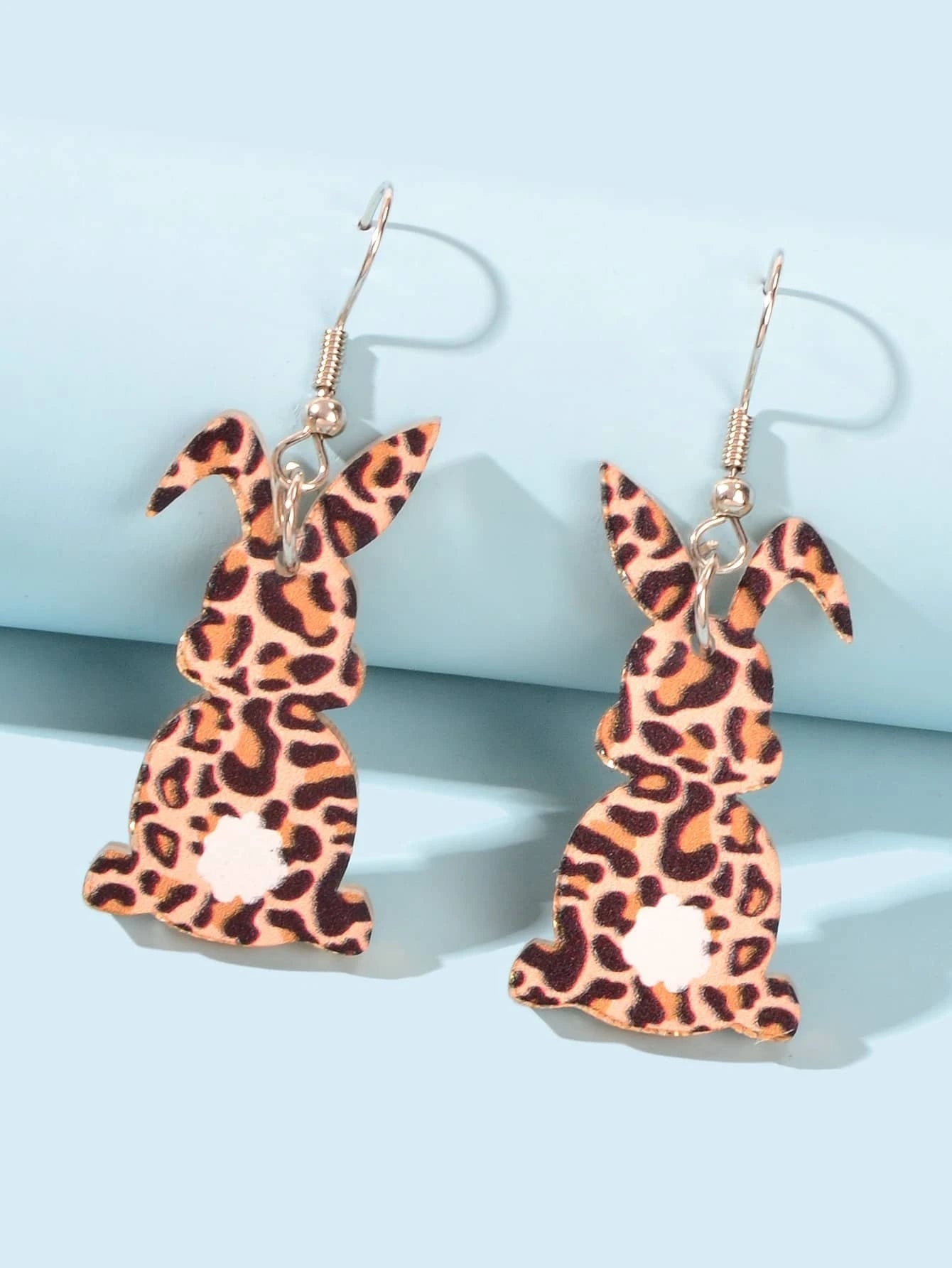 Cute Funny Leopard Print Rabbit Bunny Acrylic Dangle Earrings Trendy Easter Gift-0