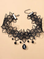 Black Lace Flower Water Drop Gothic 90s Tattoo Choker Necklace Halloween Jewelry