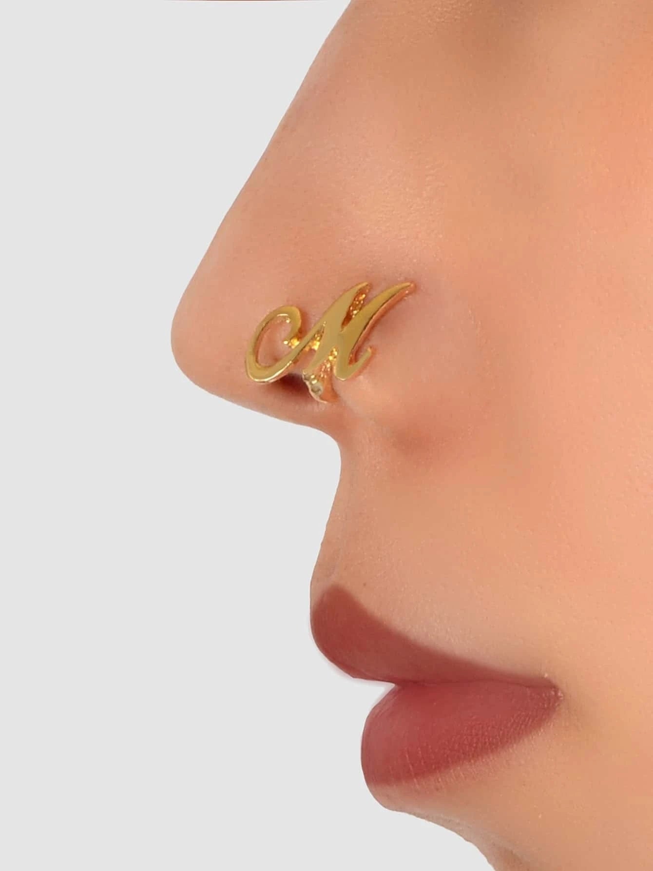 Gold Letter M Shape Small Fake Nose Ring Lip Ear Nose Body Piercing Stud Jewelry-0