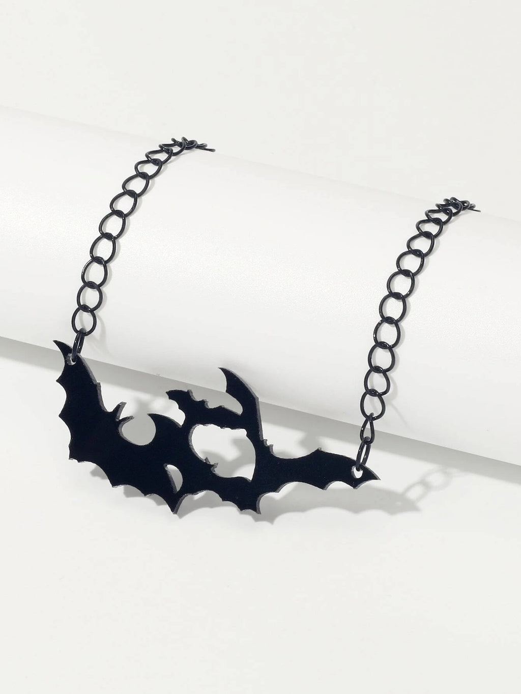 Halloween Jewellery Black Acrylic Bat Statement Pendant Punk Necklace Accessory-1
