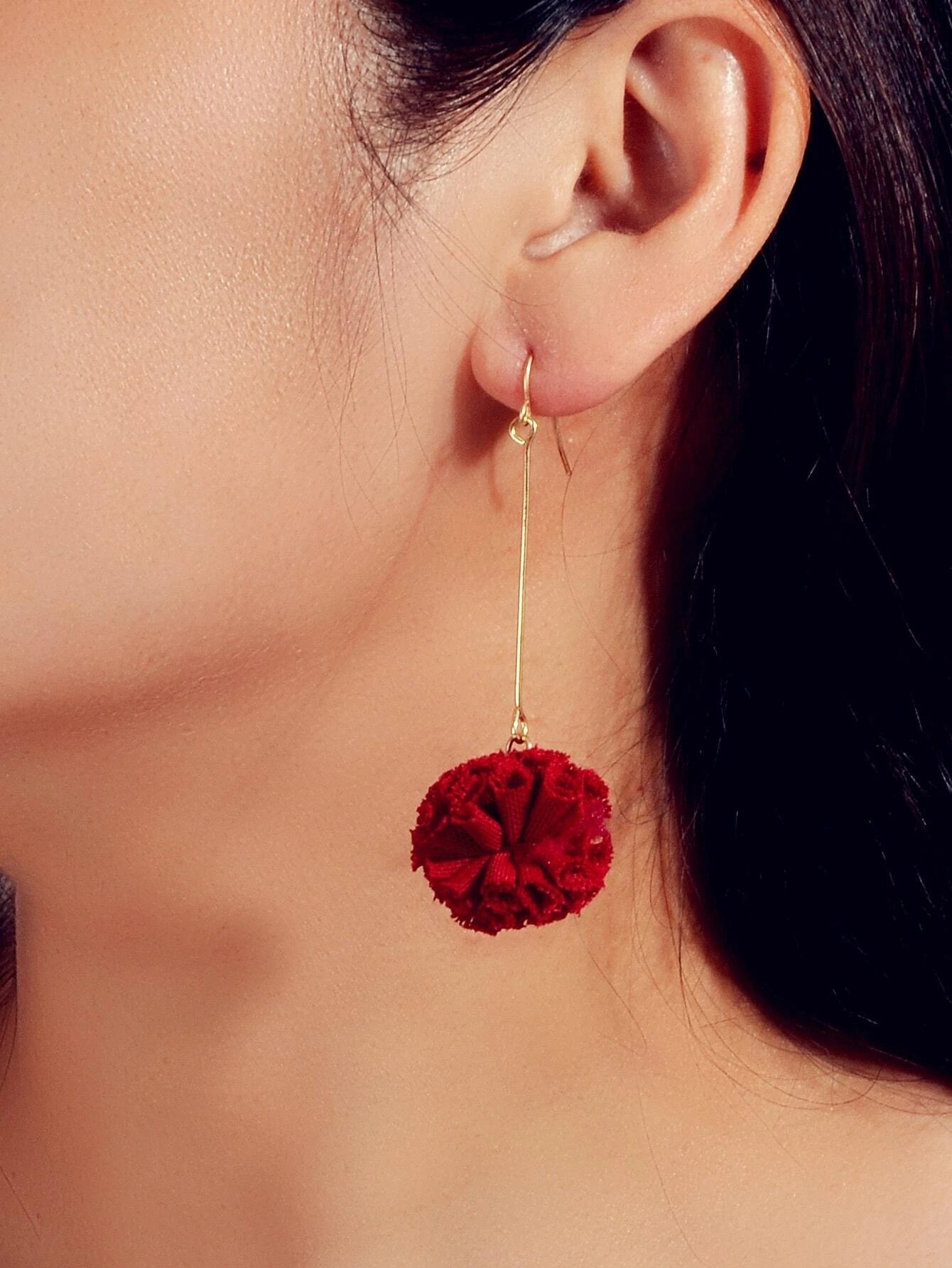 Red Flower Ball Drop Dangle Earrings Beautiful Women Girls Accessories Jewellery-0