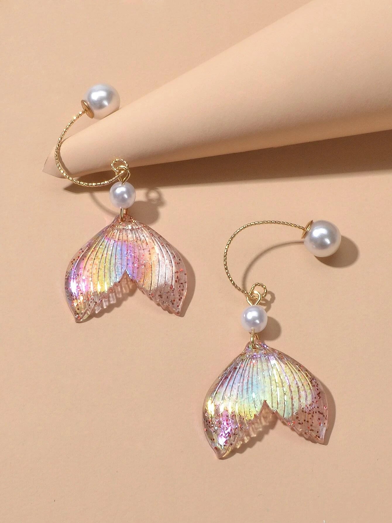 New Statement Pearl Decor Mermaid Tail Drop Earrings Shiny Women Teens Jewellery-2