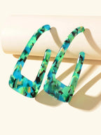 Statement Mottled Green Resin Geometric Dangle Polygonal Bohemian Earrings Gift