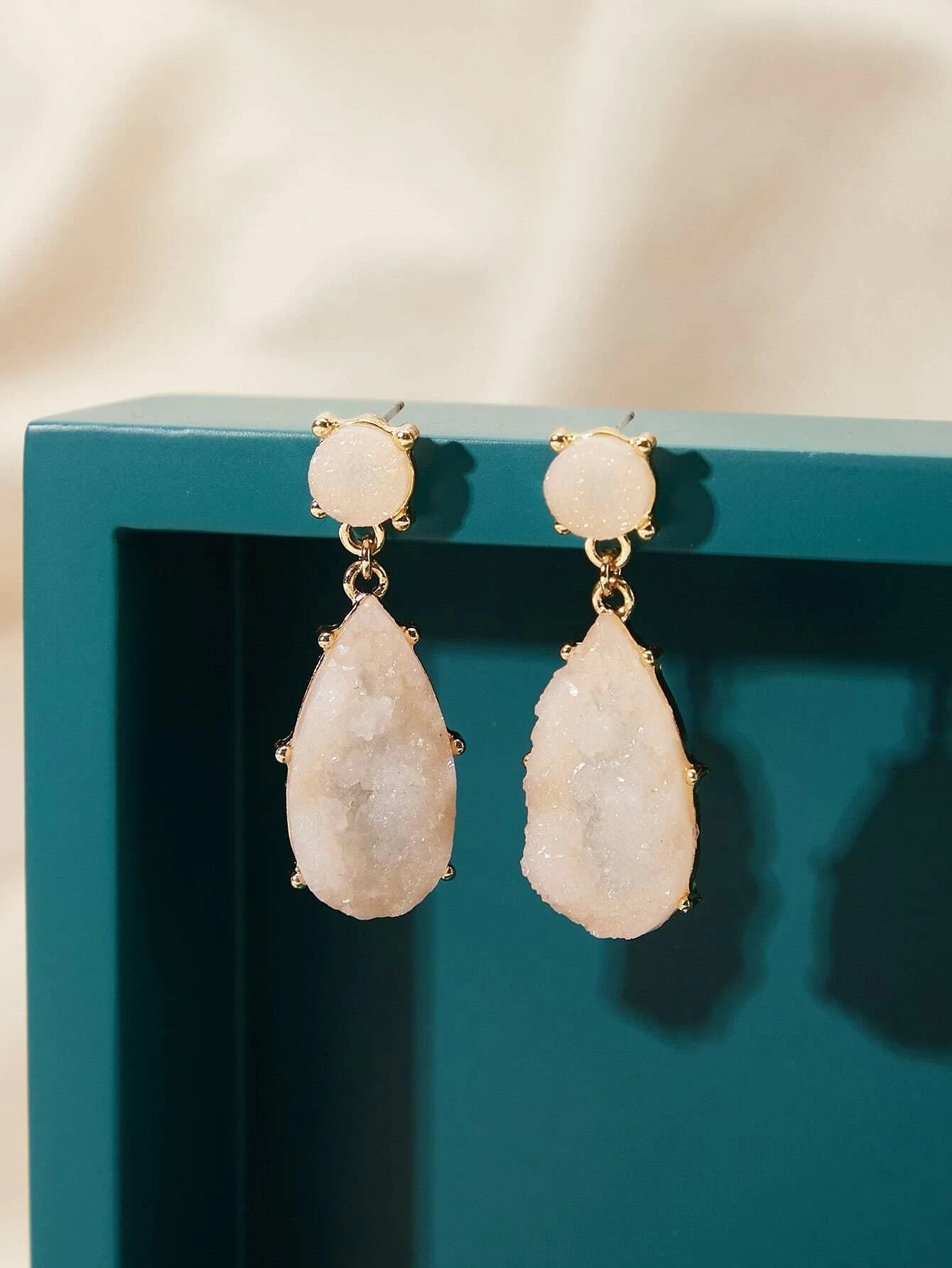 Dainty Champagne Stone Water Drop Earrings Women Girls Teens Stud Jewellery Gift-0