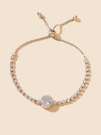 Luxurious Rhinestone Decor Sliding Chain Adjustable Women Wedding Party Bracelet-4