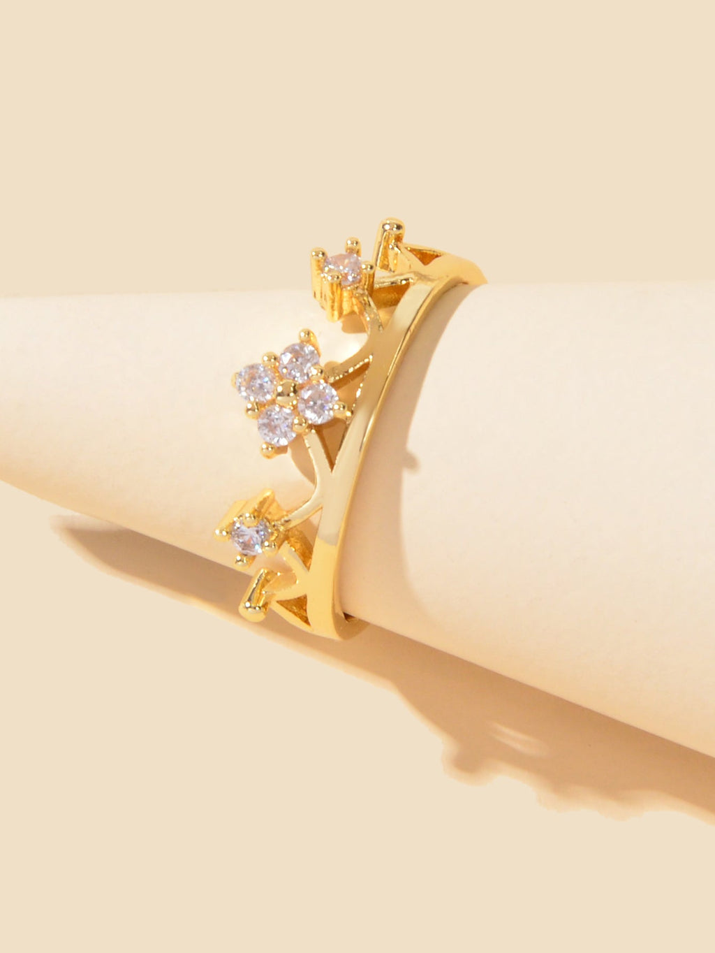 Sparkling Accessories Cubic Zirconia Gold Crown Open Cuff Eternity Ring Band