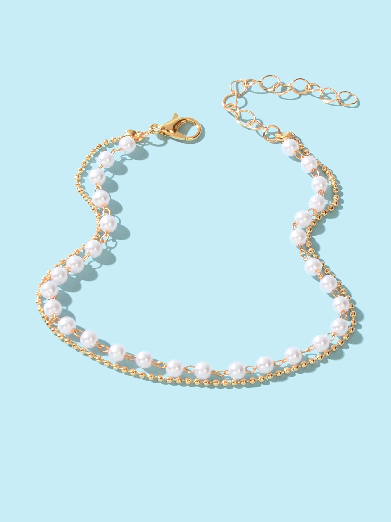 Foot Jewellery Gold Popcorn Chain Pearl Layered Anklet Bracelet Barefoot Sandal-1