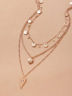 Stylish Triple-Layered Round Disc Heart Pendant Necklace Girls Unique Jewellery