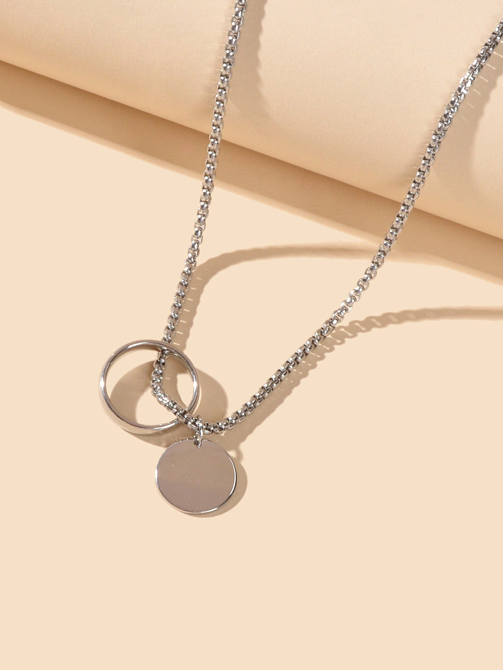 Female Jewellery Minimalist Silver Chain Collar Circle Disc Charm Rock Necklace