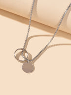 Female Jewellery Minimalist Silver Chain Collar Circle Disc Charm Rock Necklace